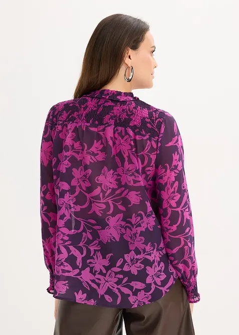 Chiffon blouse met smokwerk, bonprix