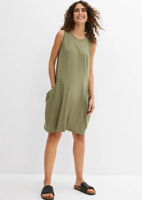 Knielange jurk van katoen-jersey met zakken, bonprix