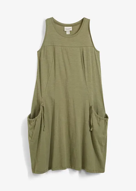 Knielange jurk van katoen-jersey met zakken, bonprix