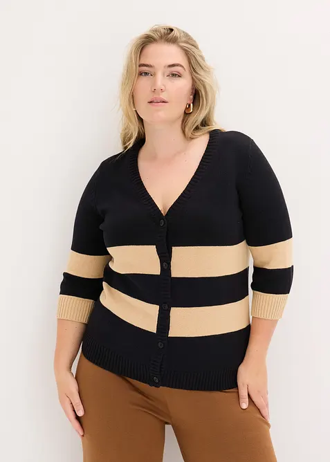 Gebreid vest van katoen met strepen, bonprix