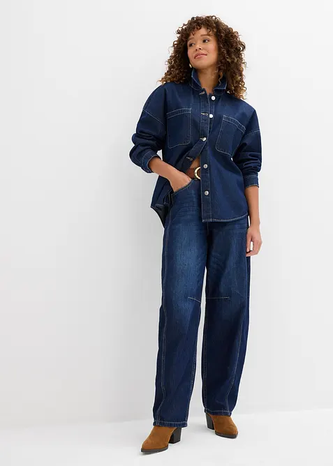 Oversized denim shacket van biologisch katoen, bonprix
