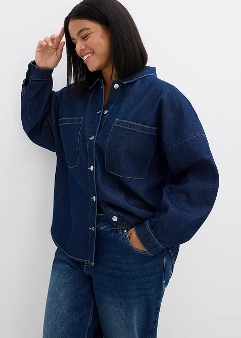 Oversized denim shacket van biologisch katoen, bonprix