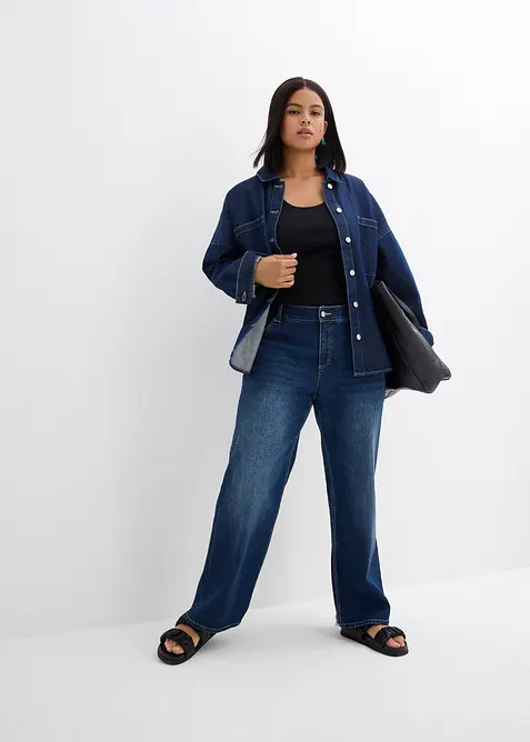 Oversized denim shacket van biologisch katoen, bonprix