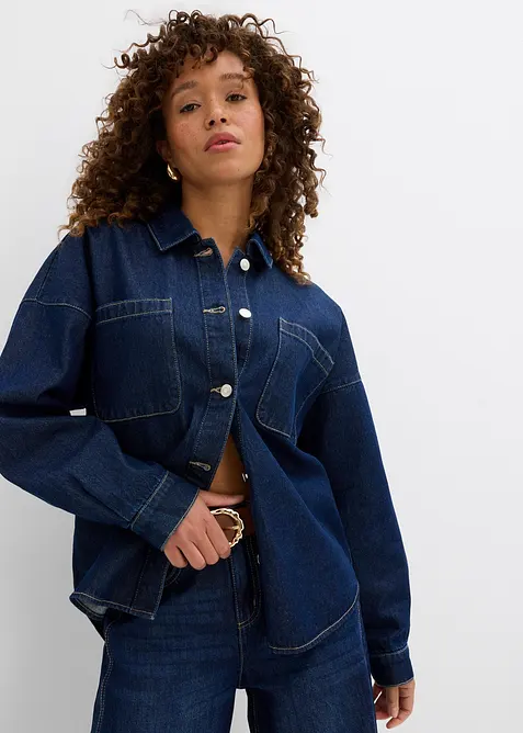 Oversized denim shacket van biologisch katoen, bonprix