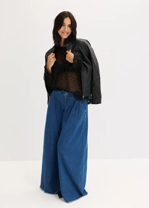 Kanten shirt van katoenmix, bonprix