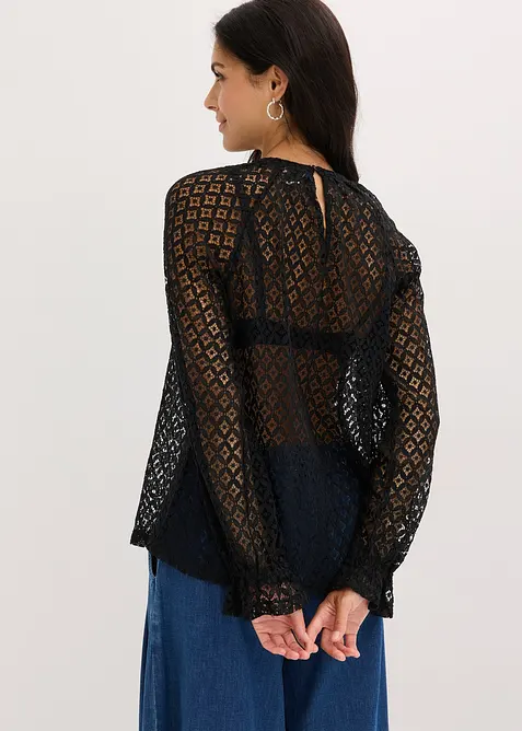 Kanten shirt van katoenmix, bonprix