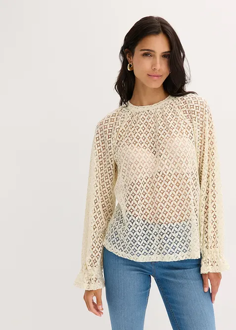 Kanten shirt van katoenmix, bonprix