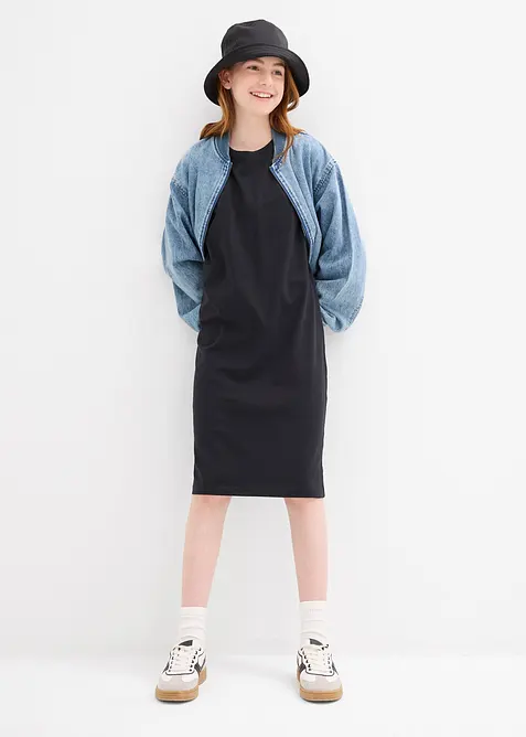 Jersey jurk in een elastische mix met biologisch katoen (set van 2), bonprix