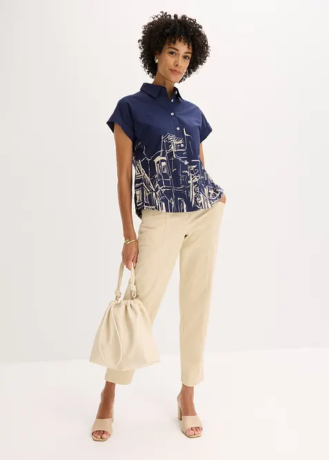 Oversized popeline blouse van katoen met korte mouwen, bonprix