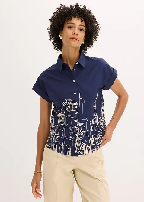 Oversized popeline blouse van katoen met korte mouwen, bonprix