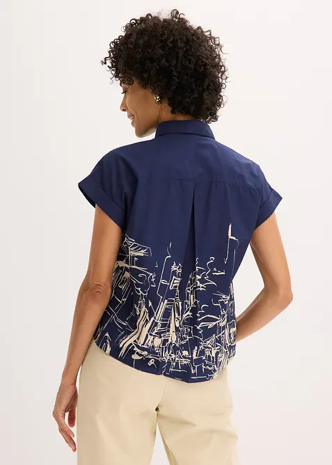 Oversized popeline blouse van katoen met korte mouwen, bonprix