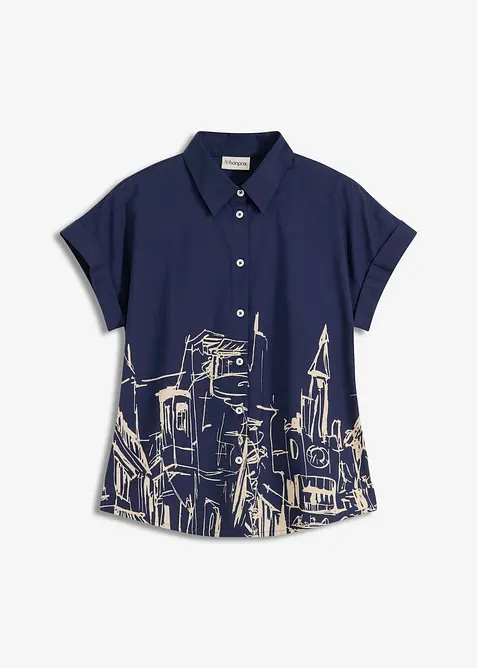 Oversized popeline blouse van katoen met korte mouwen, bonprix