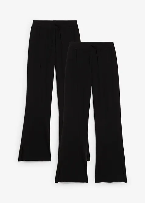 Uitlopende jersey broek van een elastische biologisch katoenmix (set van 2), bonprix