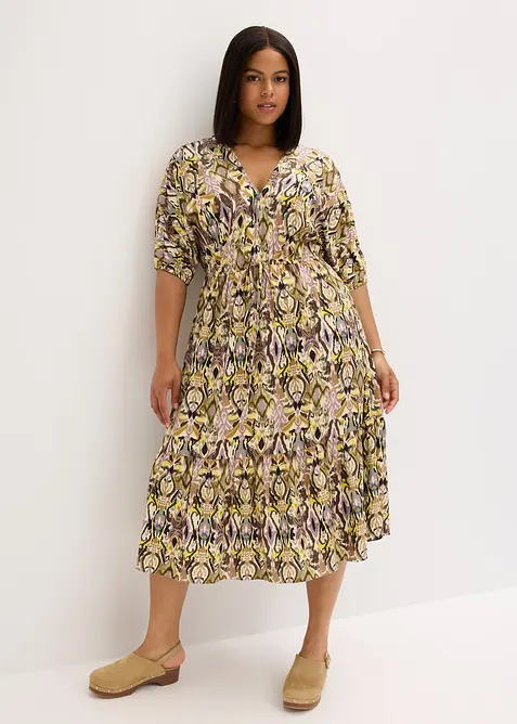 Gedessineerde midi jurk van soepele viscose, bonprix