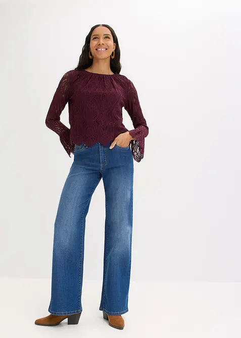 Kanten blouse met volants, bonprix