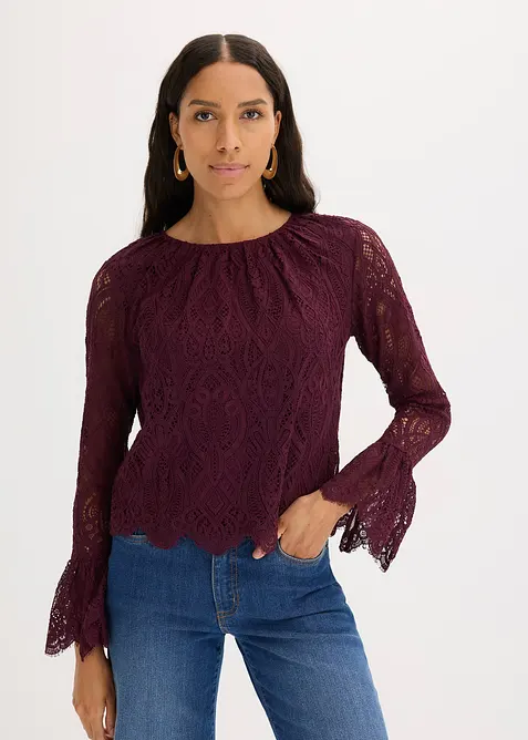 Kanten blouse met volants, bonprix