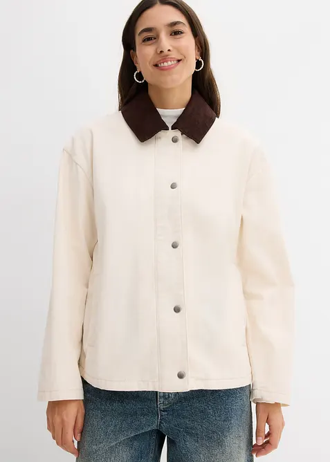 Twill jas met kraag van corduroy, bonprix