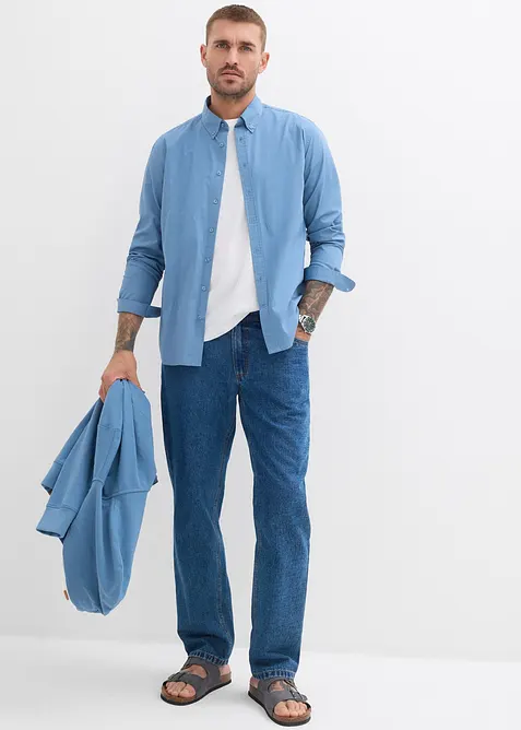 Overhemd met lange mouwen en patches van puur katoen, bonprix