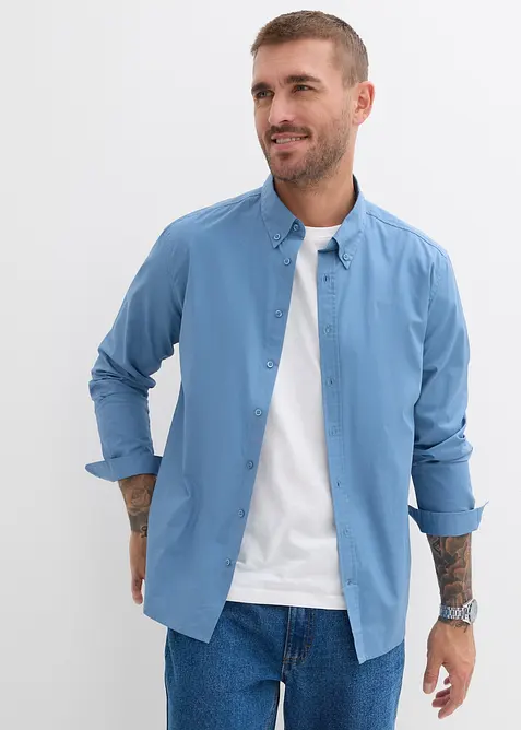 Overhemd met lange mouwen en patches van puur katoen, bonprix