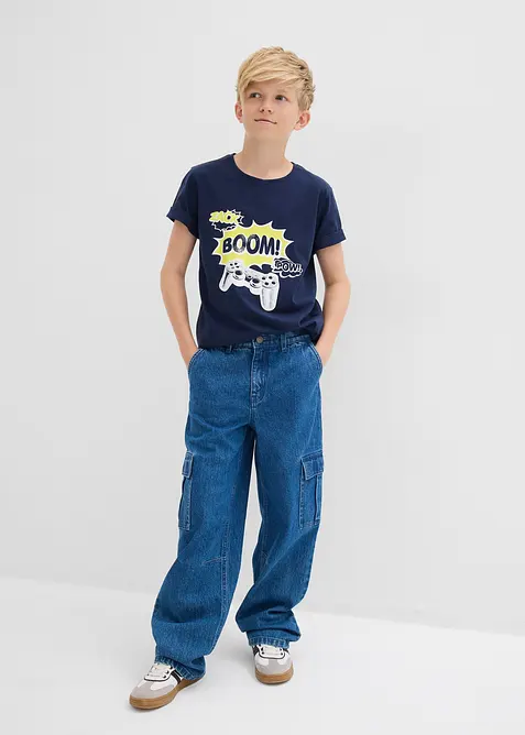 Loose fit cargo jeans met verstelbare band, straight, bonprix