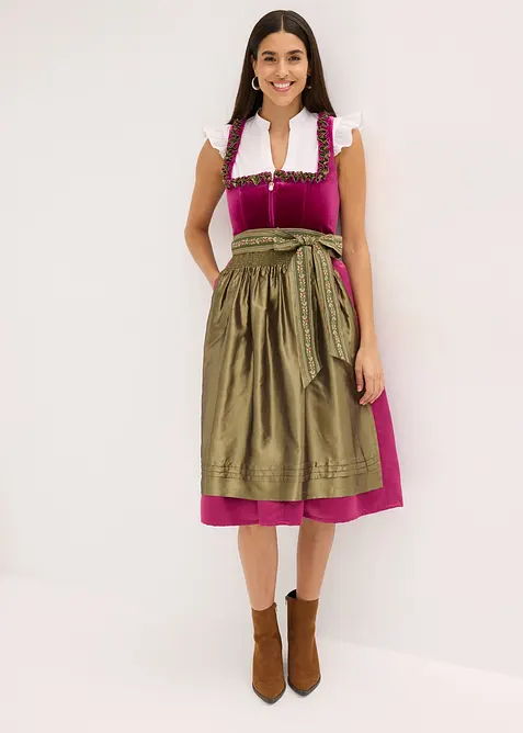 Midi dirndl met fluweel en schort (2-dlg. set), bonprix
