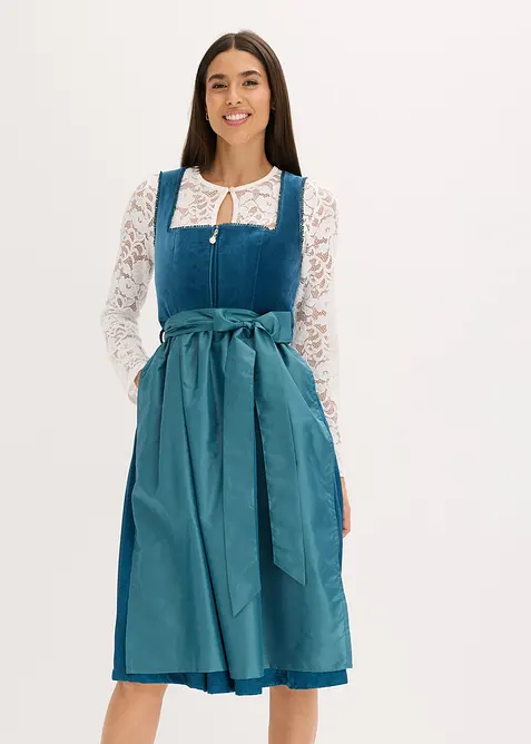 Midi dirndl met fluweel en schort (2-dlg. set), bonprix
