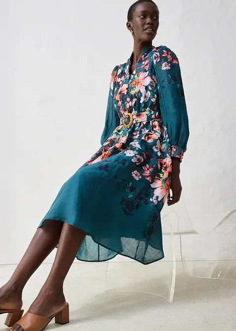 Ramie midi jurk (2-dlg. set met riem), bonprix