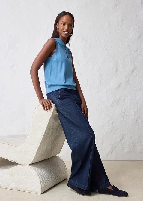 Fijn gebreide top met zijde en polokraag, bonprix