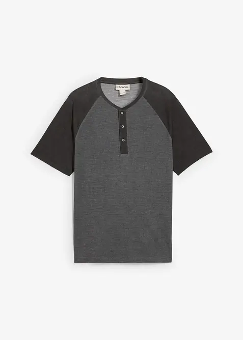 Henley shirt met korte mouwen in gewassen look van puur biologisch katoen, bonprix