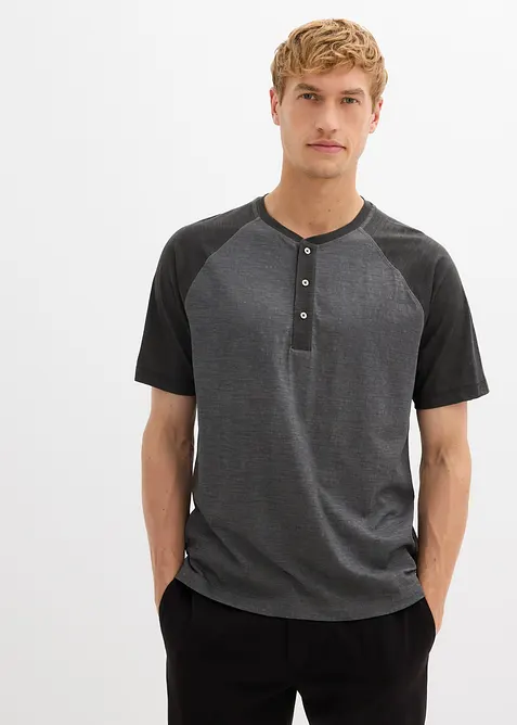 Henley shirt met korte mouwen in gewassen look van puur biologisch katoen, bonprix