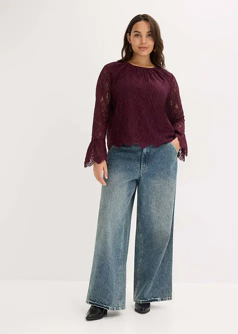 Kanten blouse met volants, bonprix