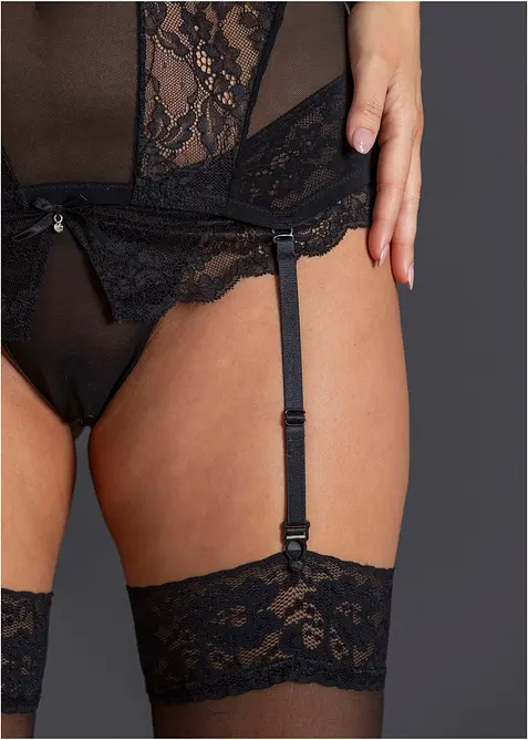 Bustier met jarretels en string ouvert (2-dlg. set), bonprix