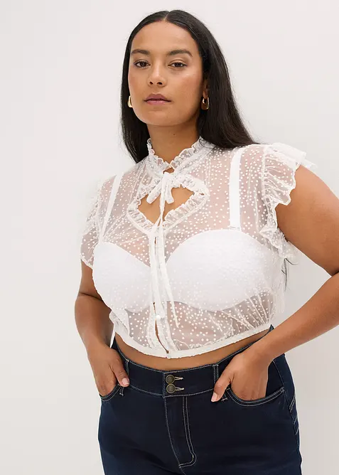 Dirndl blouse van delicate tule met stippenpatroon, bonprix