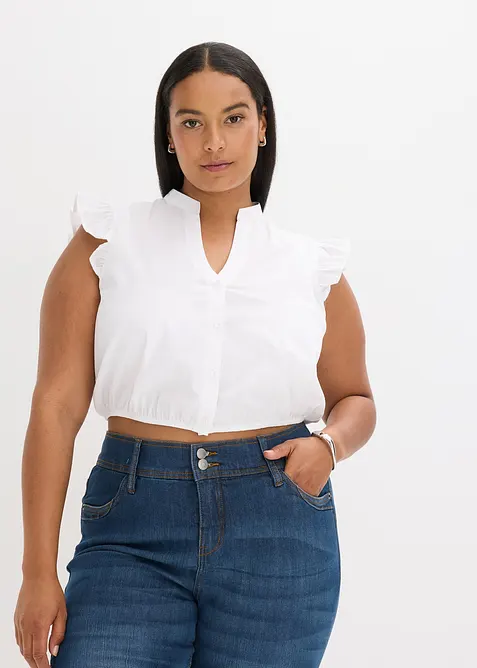 Dirndl blouse met opstaande kraag en ruches aan de mouwen, bonprix