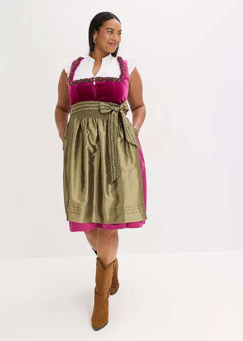 Midi dirndl met fluweel en schort (2-dlg. set), bonprix