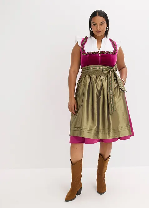 Midi dirndl met fluweel en schort (2-dlg. set), bonprix