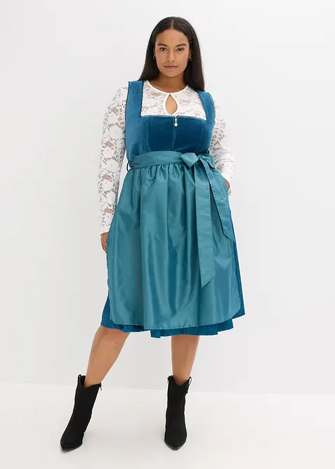 Midi dirndl met fluweel en schort (2-dlg. set), bonprix