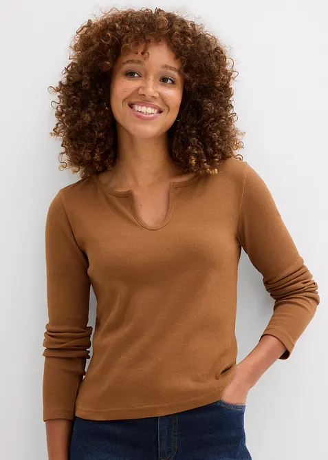 Kort geribd shirt met biologisch katoen, bonprix