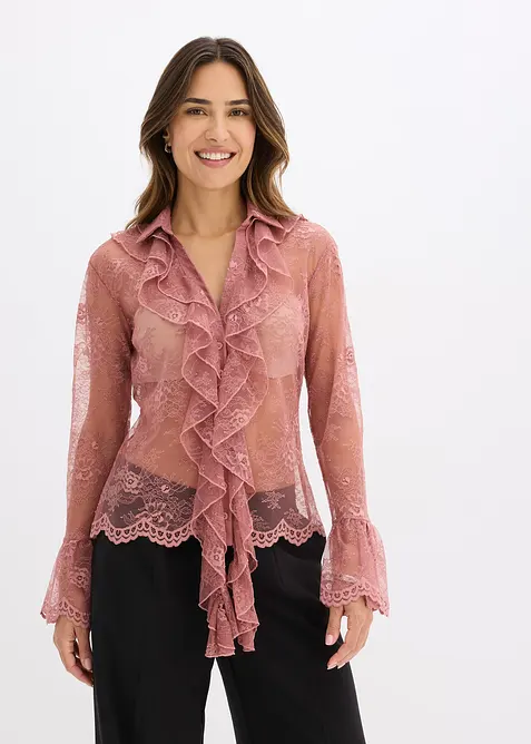 Transparante blouse met kant, bonprix