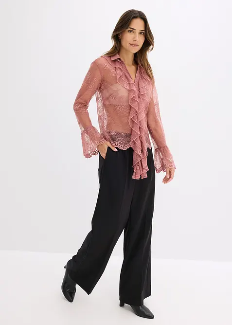 Transparante blouse met kant, bonprix