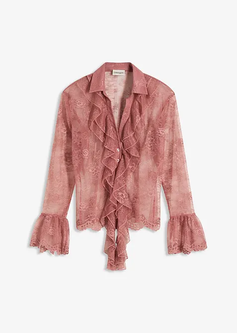 Transparante blouse met kant, bonprix