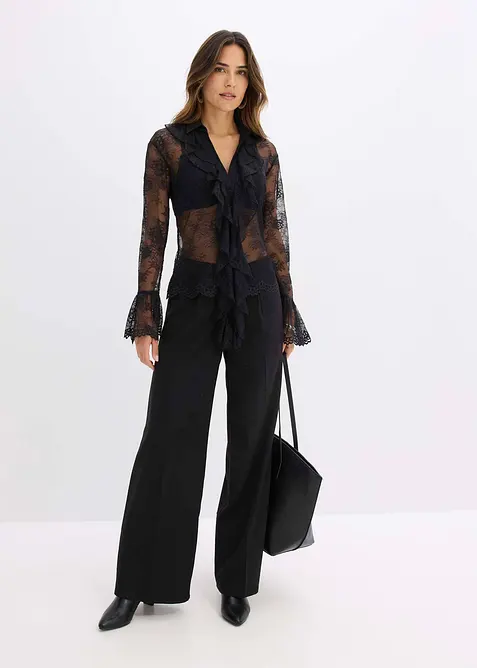 Transparante blouse met kant, bonprix