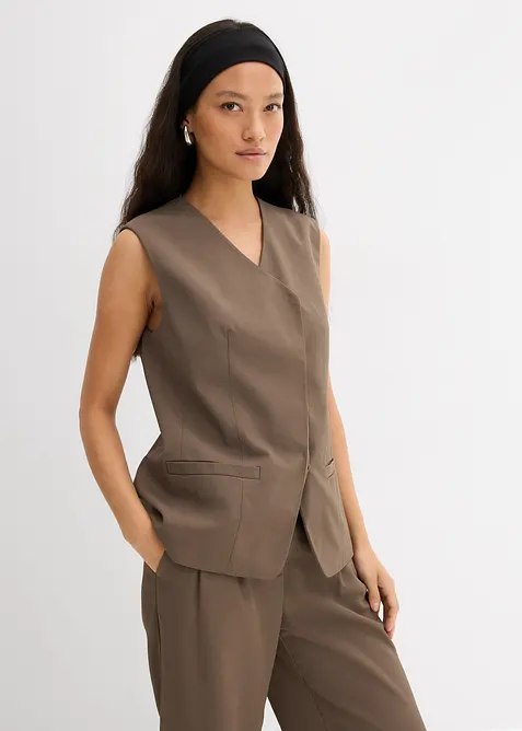Lang mouwloos vest van twill, bonprix