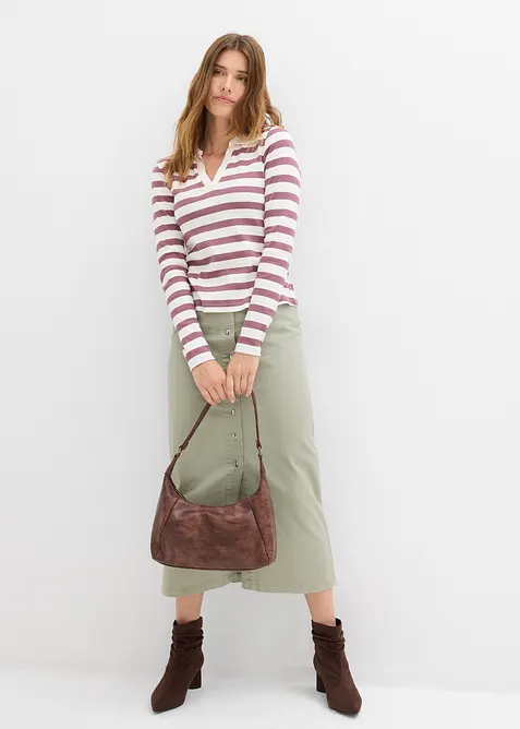 Geribd poloshirt met lange mouwen, bonprix