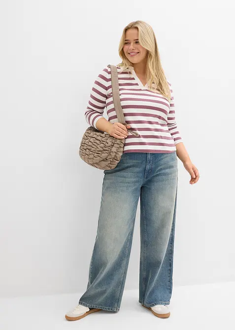 Geribd poloshirt met lange mouwen, bonprix