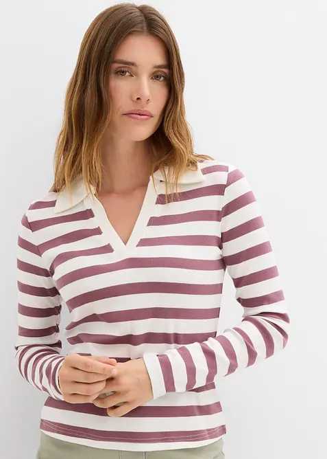 Geribd poloshirt met lange mouwen, bonprix