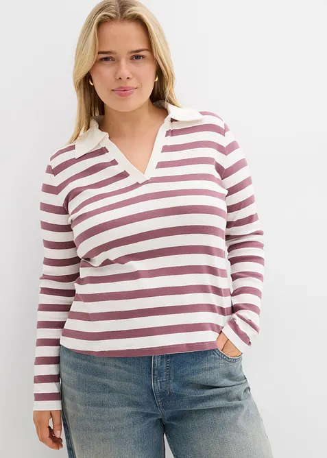 Geribd poloshirt met lange mouwen, bonprix