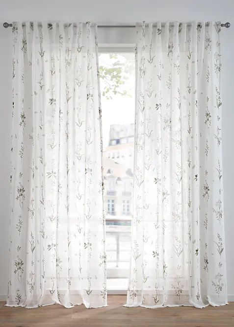 Transparant gordijn met bloemmotief (1 stuk), bonprix