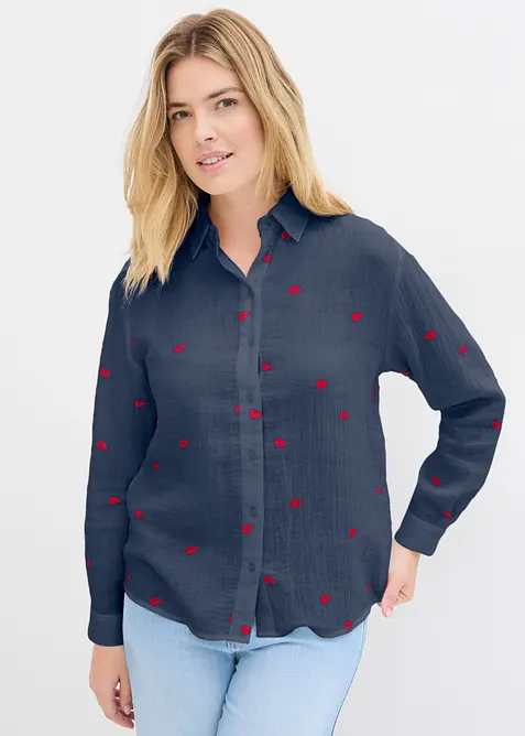 Mousselline blouse met hartjes, bonprix