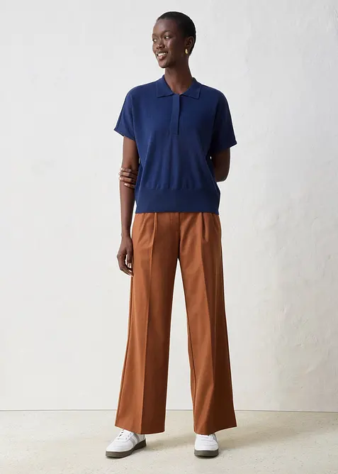 Fijn gebreide trui met zijde en een polokraag, bonprix